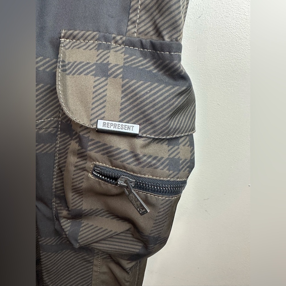 Represent Clo Black Plaid Cargo Streetwear Adjustable Bungee Waist Mens Jogger M - Picture 6 of 15